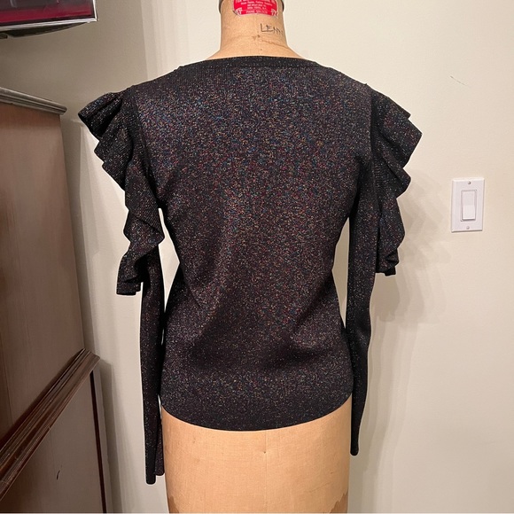 Sunset + Spring Metallic Ruffed Cold Shoulder Sweater Top - Picture 5 of 7